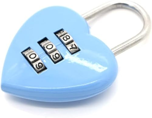 Mini cadenas à combinaison bleu à 3 chiffres en forme de cœur pour intérieur et extérieur
