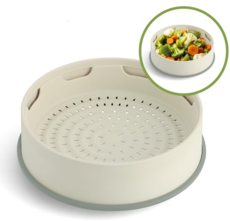 GreenPan Steamy 2-in-1 Dampfkorb und Sieb aus Antihaft-Silikon Ø 24 cm, Ohne PFAS, Stapelbar, Gesunde Küche, Gemüse, Reis, Fleisch, Fisch, Teigtaschen, Spülmaschinenfest, Crème