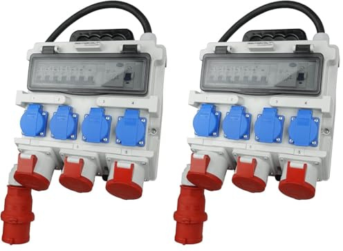 Distributore di corrente FI, distributore di corrente da costruzione, da parete, con cavo di sicurezza TR-S/FI, 4 x 230 V, 3 x 400 V, 1 x 32 A/2 x 16 A, dottorvolt 7266 (Confezione da 2)