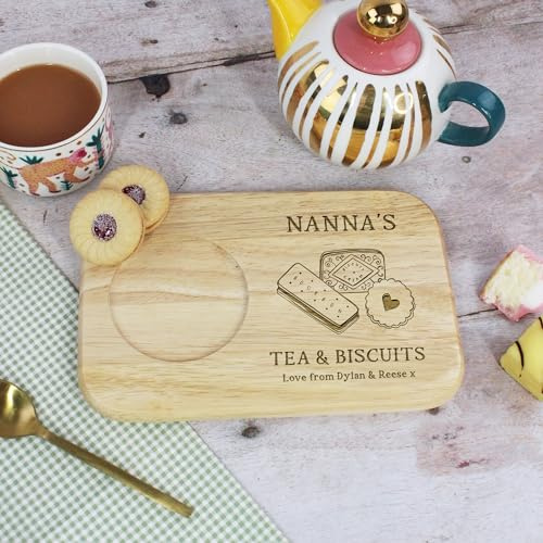 eBuyGB Personalised Grandma's Tea & Biscuit Board, Engraved Wood Treat Tray, Biscuit Lover Gift for Nanna, Grandma, Granny, Birthday Gifts for Her