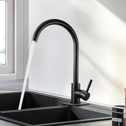Wasserhahn Küche Schwarz 360° Drehbar Armatur Küche Einhebelmischer, Küchenarmatur aus Edelstahl, Einhand Spültischbatterie, Armatur Küche mit Hoher Auslauf (274mm)
