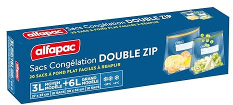 Alfapac – Bolsas de congelación con cierre doble cremallera mixta – Herméticas y reutilizables – Protectores – 10 x 6 L