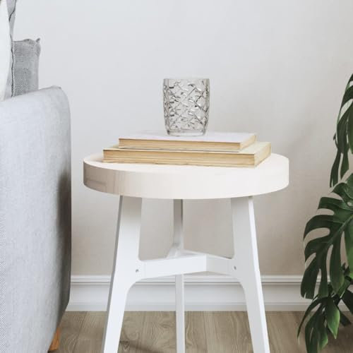 Juroupi Tischplatte Schreibtischplatte Table Top Gartentischplatte Tischplatte Rund Weiß Ø30x3 cm Massivholz Kiefer
