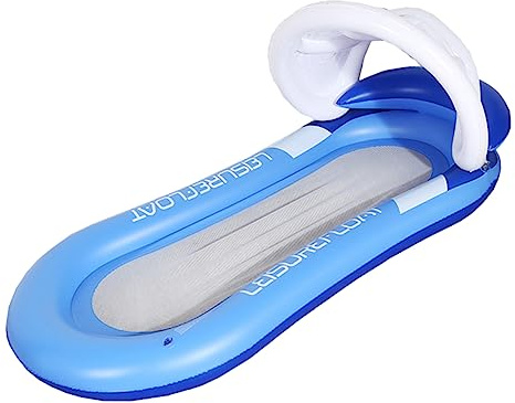 WESIEVYA Cama Inflable para Piscina con Parasol Desmontable Tumbona Flotante De PVC con Respaldo y Ergonómica para Adultos Hamaca Acuática Resistente y Compacta para Tomar El Sol El Agua