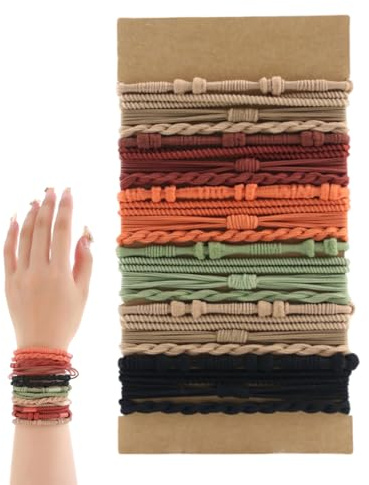 KGDUYC 24 Stück Elastische Haargummi Damen - Geflochtener Boho-Haargummis,Boho Haargummis Hair Tie Zopfhalter, Kein Schaden Haarbänder Armbänder Für Frauen Mädchen Langes Haar(Farbe)