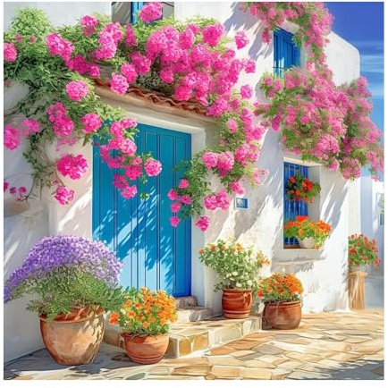 DCIDBEI Diamond Painting Blumen Erwachsene 40x40cm 5D Diamant Painting Bilder Landschaft Diamond Painting Landschaften und Natur Malen nach Zahlen Blumen Rosen Malen nach Zahlen Holzhaus am Strand