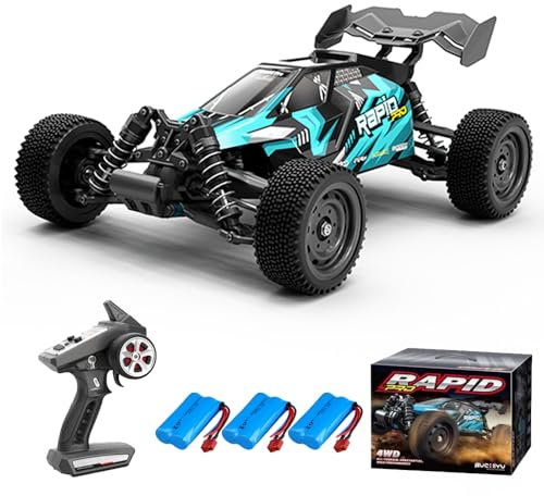 Teeggi Ferngesteuertes Auto 70km/h, Bürstenloser Motor RC Hohe Geschwindigkeit Offroad Drift Rennauto, 4WD Off Road Race Buggy für Erwachsene, 3 Batterien (Blau)
