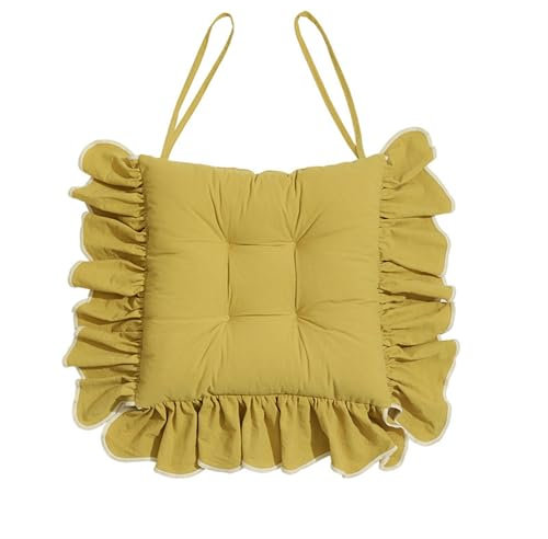 HUGDSB Florales Rüschenkissen mit Krawatte, Sitzpolster for Bauernstühle, Esszimmerstuhlkissen, Esszimmerstuhlkissen, 16x16 Zoll(Yellow)