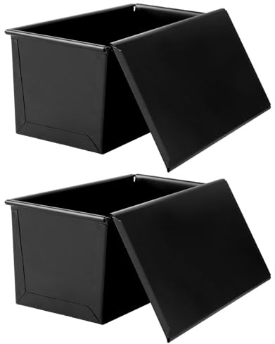 VIDETOL 2 Stück Brotbackform mit Deckel, 500g Brotbackformen, Toastbrot Backform Antihaft, Schwarz Kastenform Brot für Toast und Brot