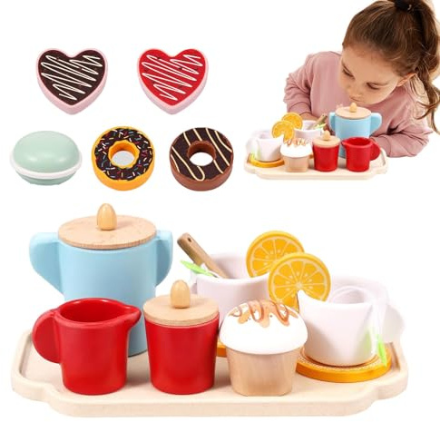 ETUCYNG Juego de té de Madera para niñas, Juguete para la Hora del té | Juego de Actividades de Madera para Interiores para Jugar | Juguetes de diseño estético con Bordes