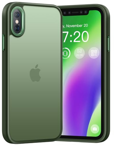 PuyaTeya Upgrade für iPhone X/XS Hülle, [Militärschutz] Stoßfest Schutzhülle Samtige Touch Matt Anti-Kratzen Anti-Glatte Anti Fingerabdruck Handyhülle für iPhone X/XS(Dunkel Grün)