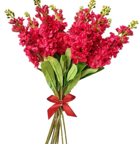 10 Stück künstliche Hyazinthen, 82 cm Seiden-Delphinium for Hochzeits-Mittelstücke, Party-Dekorationsblumen, Gelb, Lila, Weiß(Red)