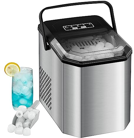EiswüRfelmaschine 120W - Schnelle Eisproduktion (9 EiswüRfel In 6 Minuten), 26 Lbs/24h, Selbstreinigung, Inklusive Eisschaufel Und Korb - Perfekt für Party, BüRo, Bar Und Wohnmobil