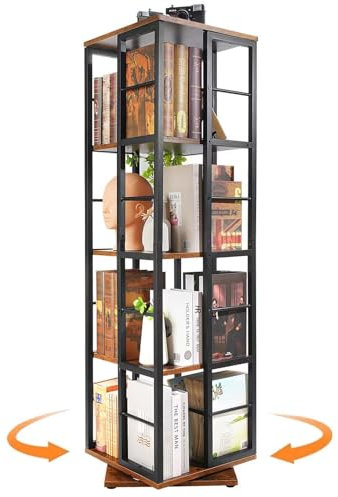 Nivadeui Drehbares Bücherregal Bücher Regal Schwarz, Bodenstehendes Bücherschrank Holz, Bookshelf Bücherregale 360 frei Drehbar, Freistehendes Standregal für Schlafzimmer Wohnzimmer (5 Ebenen)