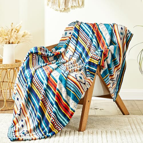 Qucover Kuscheldecke 200x200, Wohndecke Boho Decke Buntes Streifenmuster, Couchdecke Weich Warm Wolldecke Flauschig, Sofa Decke für Reisen Zelten Outdoor Hohes Stoffgewicht