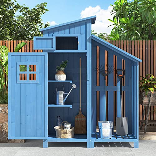 Abri de jardin en bois pour petits jardins, bleu (124 x 46 x 174 cm)