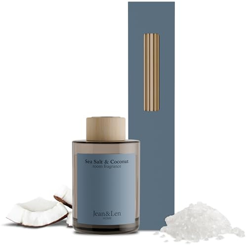 Jean & Len Scented Room Diffusor Sea Salt & Coconut, Raumduft mit Rattan-Stäbchen, sorgt 6 Wochen für ein angenehmes Dufterlebnis, sinnliche Duftkombination, vegan, 100 ml