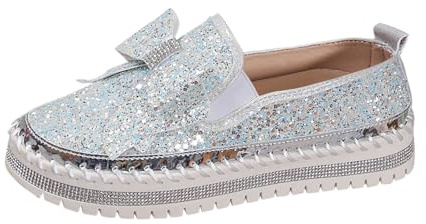 Xbemkste Damglitter, sneakers, paljetter, gnistrande plattform, strass, fest, semester, bröllop, sneakers, slip-on, tygskor med rosett, platta loafers, promenadskor