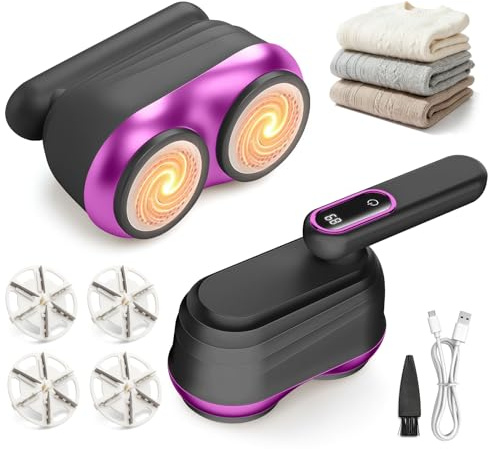 RoserRose Fusselrasierer Elektrisch Doppelkopf mit Klappbarem Griff –Fusselrasierer Kleidung mit LED-Akku-Anzeige – Pilling mit 4 Stück 24 Klingen – Fabric Shaver für Alle Stoffe - Black