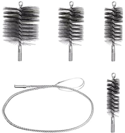 5 Stück Ofenrohrbürste Set, Kaminbürste & Schornsteinbesen Ø30/50/80/150mm mit Flexstange 1m, Heizkesselbürste Kaminbesen Kaminreiniger Bürste für Schornstein Ofenrohr Rauchrohr Reinigung