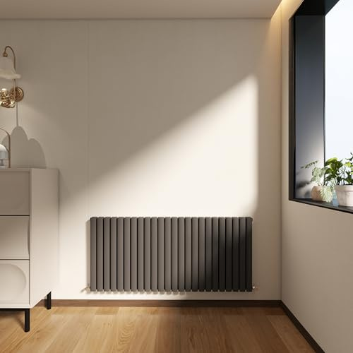 Horizontal Designer Oval Column Radiator 600x1416mm Anthracite Double | Central Heating Rads,Wall Mounted Radiators,Modern Column Radiator,Suitable for Bathrooms, Living Rooms & Hallways