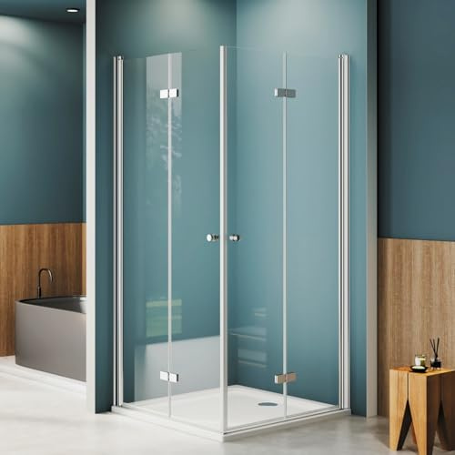 AQUENITH Duschkabine 70x80x185cm Eckeinstieg Faltbar Doppel Duschtür | Rahmenlos Dusche mit 6mm Sicherheitsglas ESG Klarglas,Platzsparend,Hebe-Senk-System