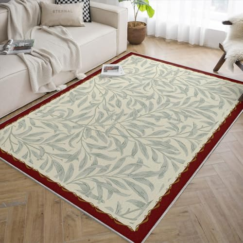 Tappeti 140x200 per soggiorno Avorio in foglie di salice lavabili tappeto moderno tappetinoo leggero in salvia tappeti botanici morbidi antiscivolo per bambini tappeti per interni per camera da
