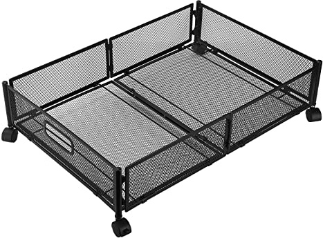 Ausla Almacenamiento bajo la Cama con Ruedas, Contenedor Metálico con Ruedas Bloqueables, Plegable y Fácil de Armar, Ideal para Organizar el Armario y Ropa de temporada. (2 piezas negro)