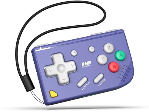 IINE Mini Retro Game Controller, Pocket-Size Wireless Mini Game Controller with Keychain Design, Portable Travel Controller for Mobile & PC Gaming (Purple)