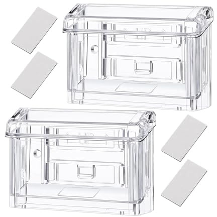 2 Stück an der Wand montierte Visitenkartenhalter, staubdicht, transparente Acryl Visitenkarten Organizer Box für die Organisation von Büro Schreibtischen, transparente Display Aufbewahrungsbox für