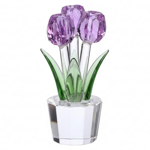 AwnsIMfreien Crystal Flowers, Glass Tulips, Purple Glass Flower Bouquet for Home Decor, Handcrafted Crystal Flower with Sparkling Facets, Forever Tulips for Women, 3.9 Inch, Flowers