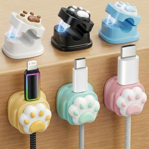 NiceNaiils 6 Pezzi Organizer Cavi Scrivania Magnetico a Forma di Zampa di Gatto, Fermacavi Adesivi Multicolore per Cavi USB 0-7mm, Gestione Cavi Carini per Casa e Ufficio, Set da 6 Colori