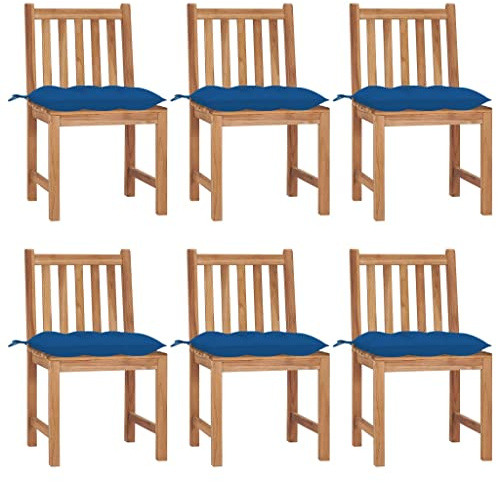 YuuSsea Trädgårdsstolar 6 st med kudde av massivt teak, väderbeständig, bekväm med stoppning, stapelbar och vikbar, perfekt för balkong, terrass, utomhus och camping, med armstöd och ryggstöd