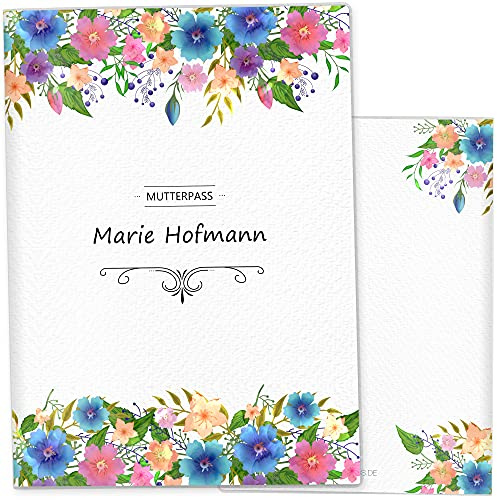 OLGS Mutterpasshülle Florentina Color Dream, Personalisierbare Schutzhülle aus Kunststoff mit Blumenmotiv und Ultraschallbildfach