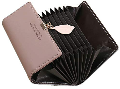 Kreditkartenetui Damen, SAMKING Frauen Leder RFID-Schutz Kartenhalter Geldbörse Klein Geldbeutel Reißverschluss Portemonnaie (Dunkelrosa)