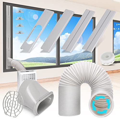 Kerykwan Tragbares Klimaanlagen-Fenster-Lüftungs-Set mit 15 cm Abluftschlauch, verstellbar, tragbar, für Luftführung, universal, tragbar, AC-Dichtungsplatte für horizontale und vertikale Fenster