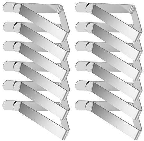 MEIRRAI Tischdeckenklammern, 12 Stück Tischklammern für Dicke Tische Groß 8x7 cm Edelstahl Tischdeckenhalter für Draußen, für Desktop-Stärke 2,56 inch