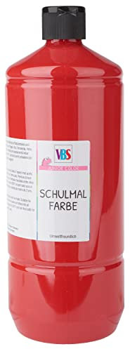 VBS Schulmalfarbe 1.0 l für Kinder, matt auftrocknend, lichtecht, wasserverdünnbar, geruchsneutral, mischbar, ideal für Pappe, Karton, Terrakotta, Ton, mit Pinsel oder Stupfpinsel auftragen Rot