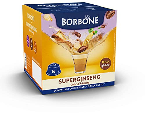 Caffè Borbone SuperGinseng - Caffè al Ginseng - 64 capsule (4 confezioni da 16) - Compatibili con le Macchine Nescafè* Dolce Gusto*