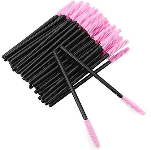 G2PLUS Black and Pink Silicone Eyelash Brushes, 50 PCS Disposable Silicone Mascara Wands, Eyelash Spoolies for Eye Lash Extensions