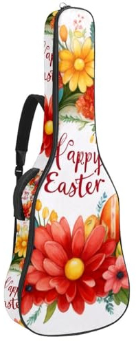 Tasche für Akustikgitarre, große Universal-Tasche passend für 40/41/42 Zoll, wasserdichte Gigbag mit Schutzschicht, roter Frohe Ostern Kranz, mehrfarbig, 42.9x16.9x4.7 in, Gitarrentasche