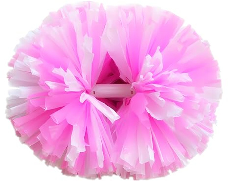 NICOLEKAY 2 Pack Cheerleading Pom Poms with Baton Handle Rainbow Colorful Cheer Pom Poms for Sports Team Spirit Cheering Kids Adults(Macaron Pink)