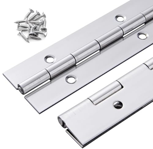 2 Pack Heavy Duty Piano Hinge 16 Inch x 1.5 Inch Stainless Steel Continuous & Piano Hinges with Holes, 16 Continuous Hinges for Cabinet, Door, DIY Wood Boxes, 0.060 Leaf Thickness, 1.5 Open Width