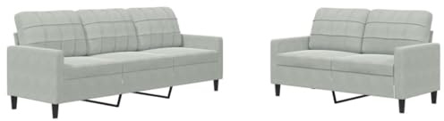 Willood 3 Sitzer + 2 Sitzer Sofa Sofagarnitur mit Kissen Hellgrau Samt