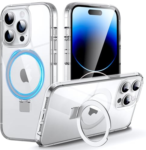 DASFOND Mag-Stand Designed for iPhone 14 Pro Case, 2023 Upgraded [All-in-1] [Compatible with MagSafe] Invisible Ring Kickstand Transparent Phone Case Cover for iPhone 14 Pro 6.1 inch, Clear