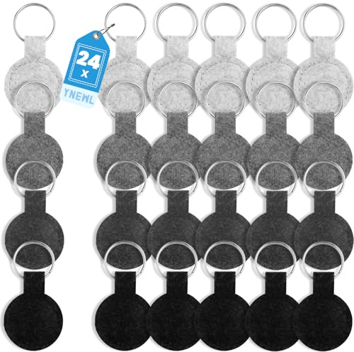 YnewL 24 Filz Schlüsselanhänger 4cm Basteln Rohling | Schlüsselanhänger Filz Runde mit Edelstahl Ring, Plotter Rohlinge für DIY Dekoration Handwerk