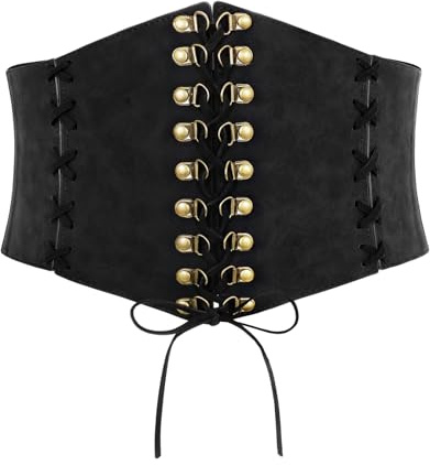 JASGOOD Women Wide Waist Belt Vintage Elastic Corset Belt Lace-up Tied Waspie Corset Belt for Dress Halloween Costume,Black