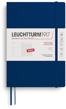 LEUCHTTURM1917 372682 Veckokalender och anteckningsbok medium (A5) 2026, softcover, marinblå, engelska