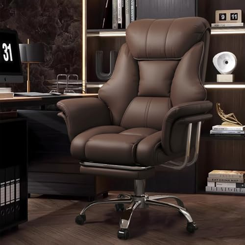 XUEGW Bürostuhl mit Fußstütze & Lendenwirbelstütze – Ergonomischer Gaming-Stuhl mit höhenverstellbarem Kopfstütze & Verstellbarer Rückenlehne, Hochlehnen-Kunstleder Drehstuhl fürs Homeoffice (Braun)
