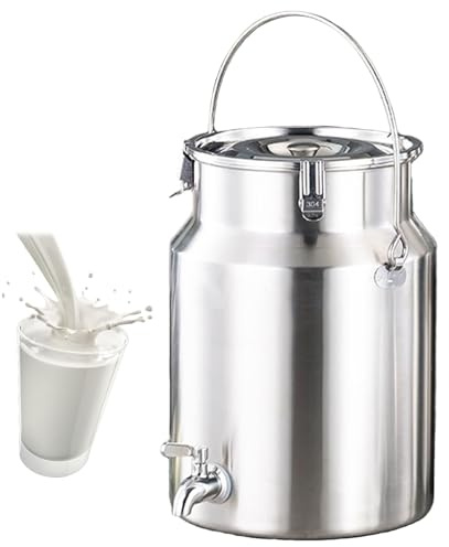 Adima 304 Pot À Lait Hermétique en INOX avec Couvercle Et Robinet Pot à lait avec grande capacité Bidon de transport de lait de fermeSeau À Lait Robuste en Acier Inoxydable,5L